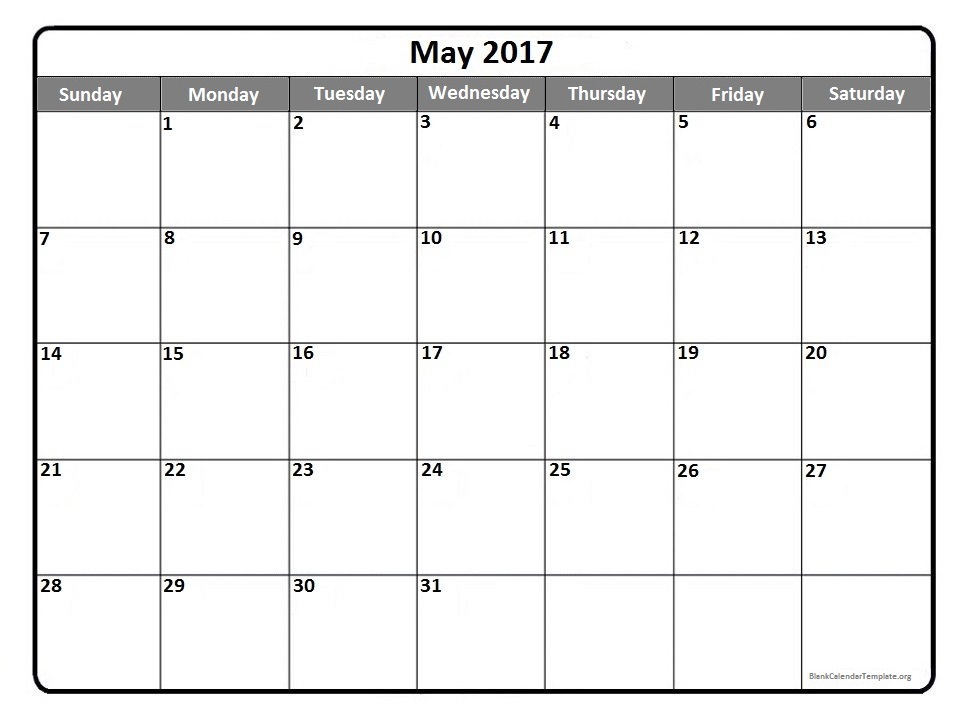 May 2017 Calendar Template | weekly calendar template