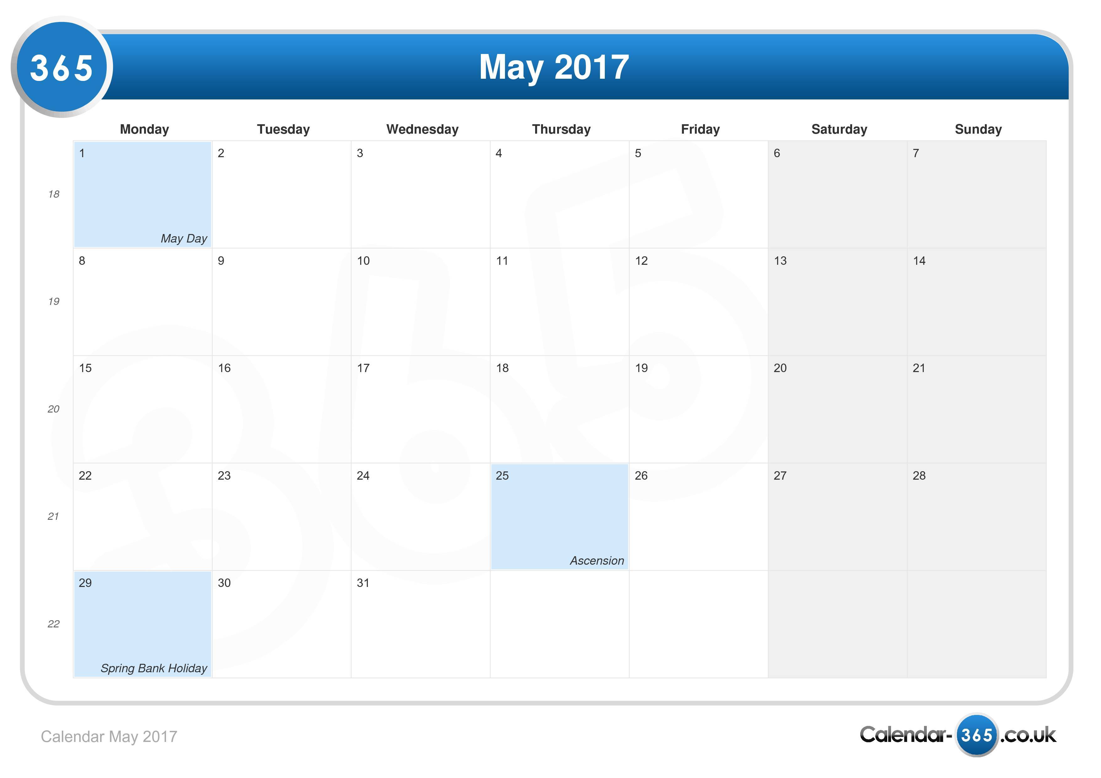 Calendar May 2017