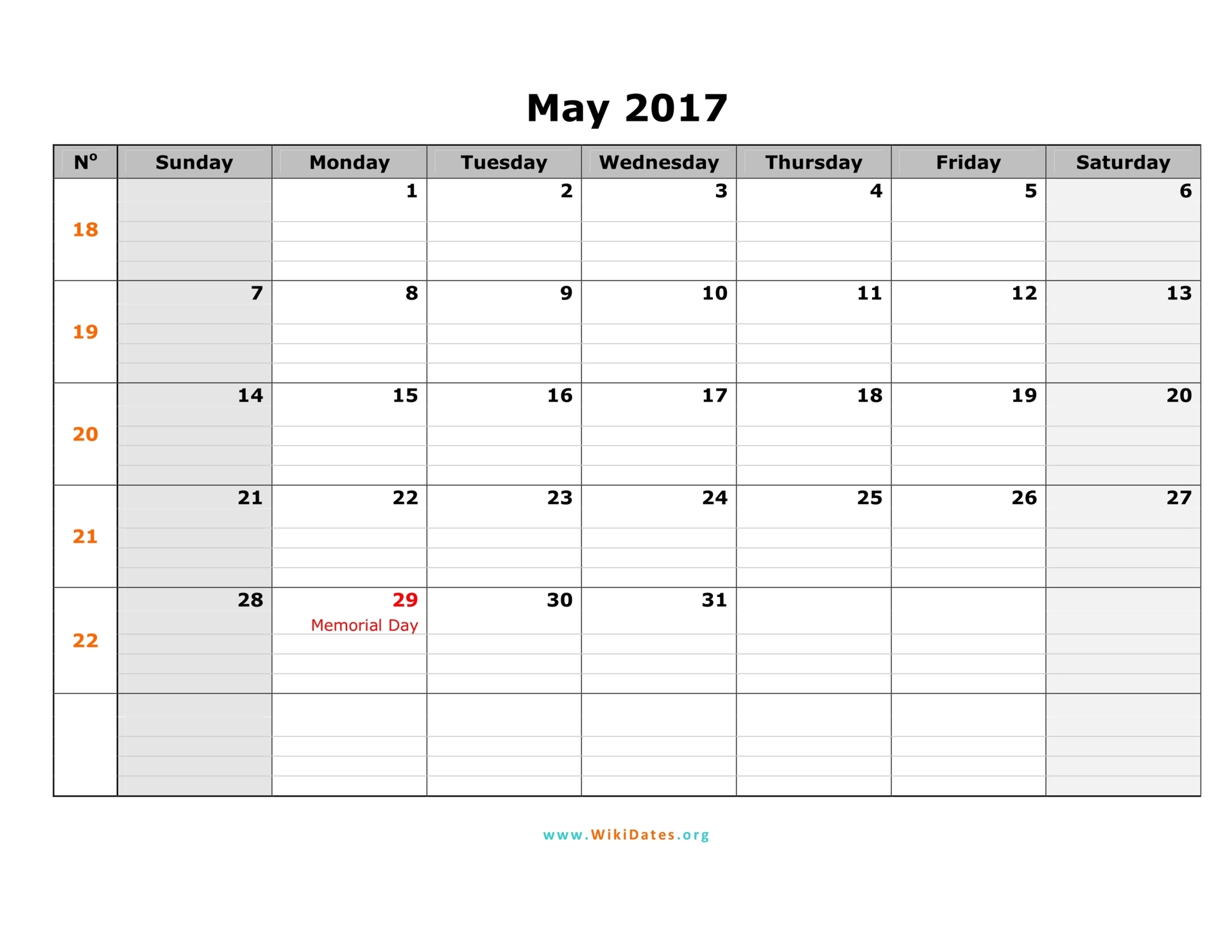 May 2017 Calendar With Holidays | weekly calendar template