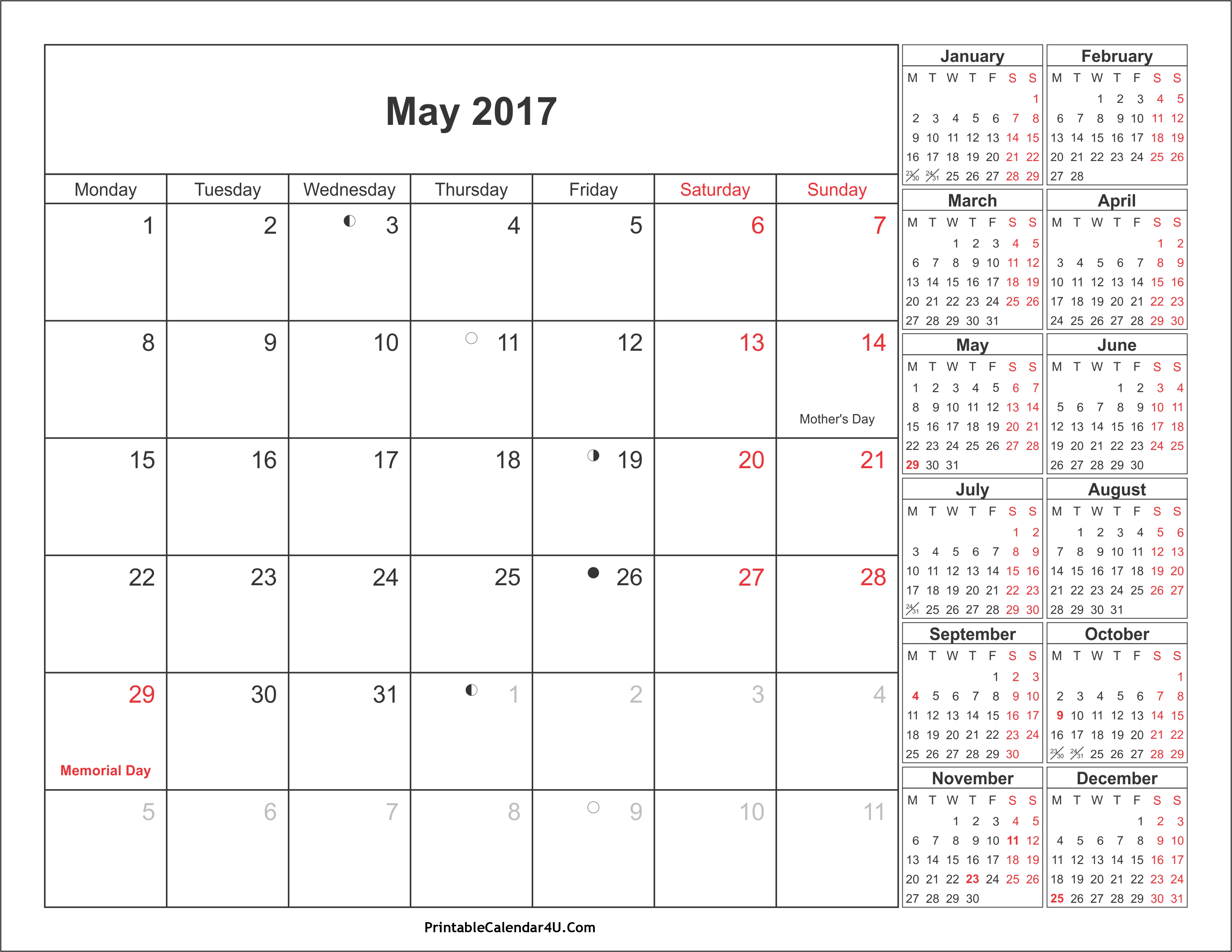 May 2017 Calendar with Holidays 4 Printable Calendar 2016 2017