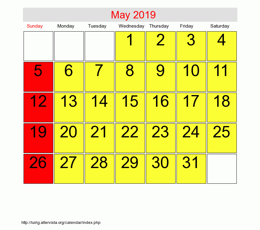 Blank Printable May 2019 Calendar