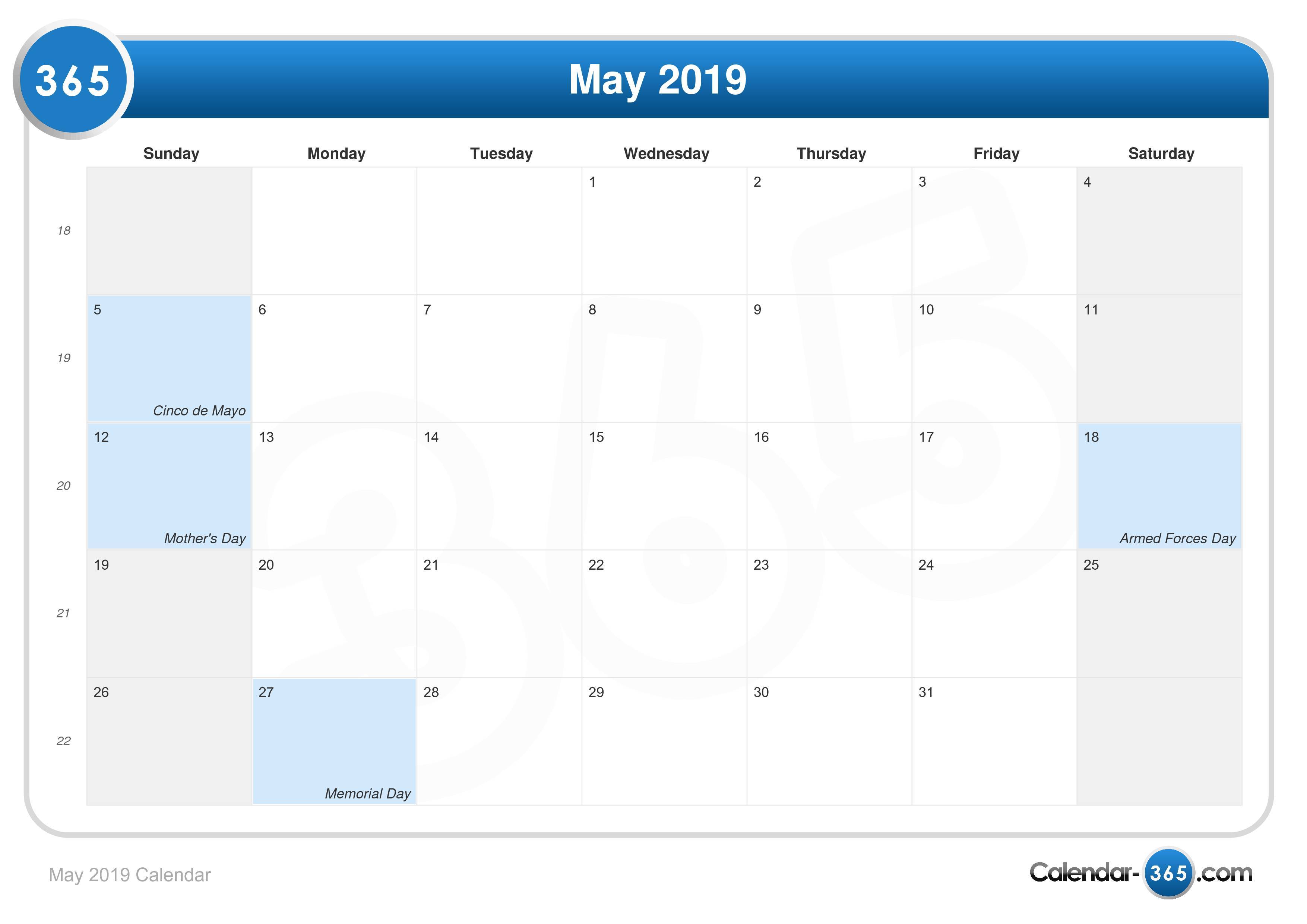May 2019 Calendar May 2019 Calendar