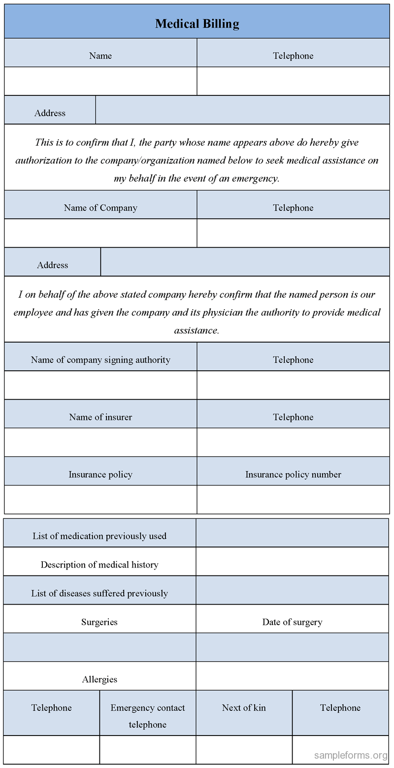 Medical Billing Form, sample Medical Billing Form | Sample Forms Medical Billing Form, sample Medical Billing Form | Sample Forms