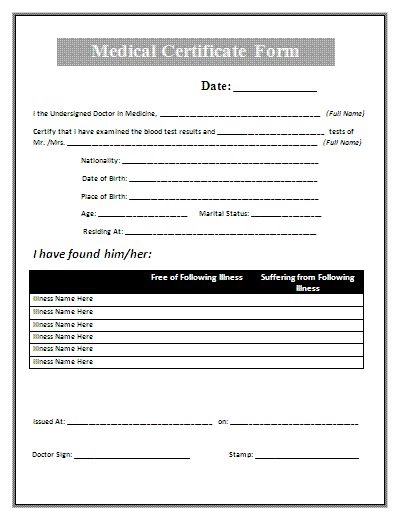 medical certificate format medical certificate format