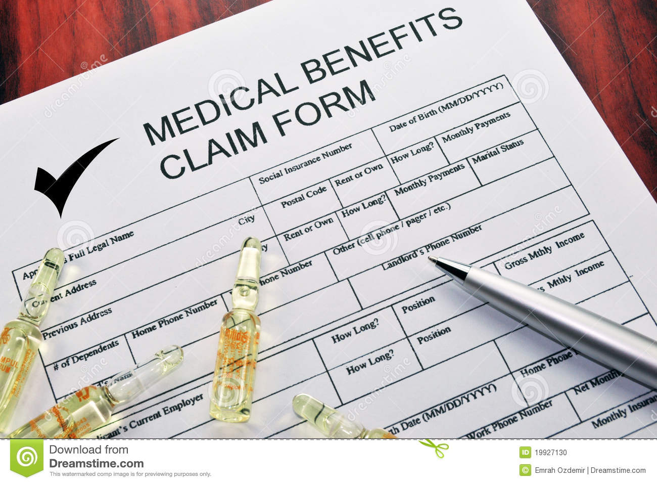 Medical Benefits Claim Form Stock Photo Image: 19927130