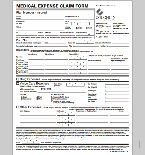 Medical Expenses Claim Form | Sample Forms