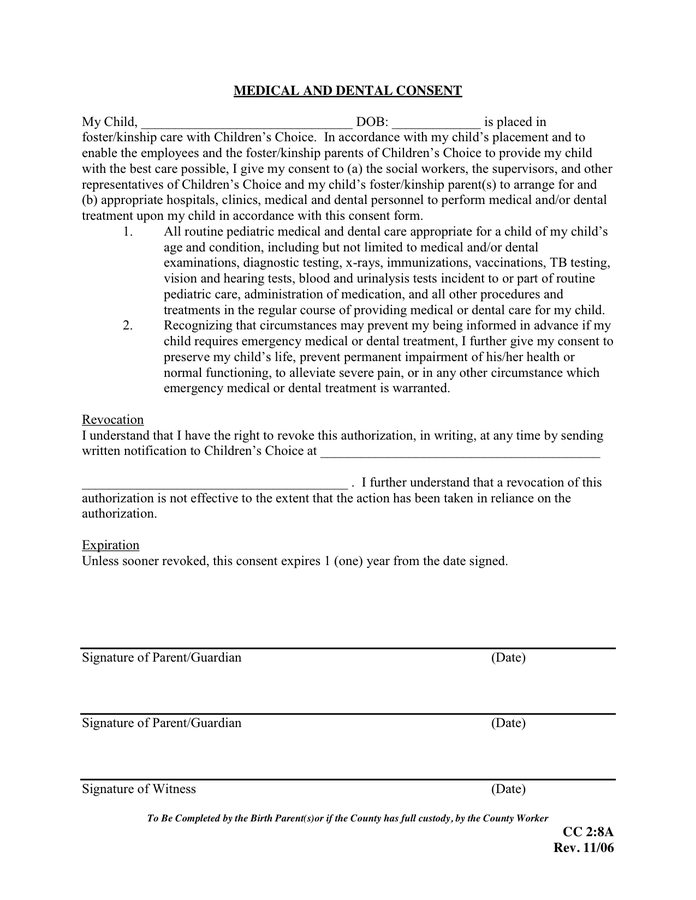 Medical Arts Press® Dental Responsibility and Consent Statement 