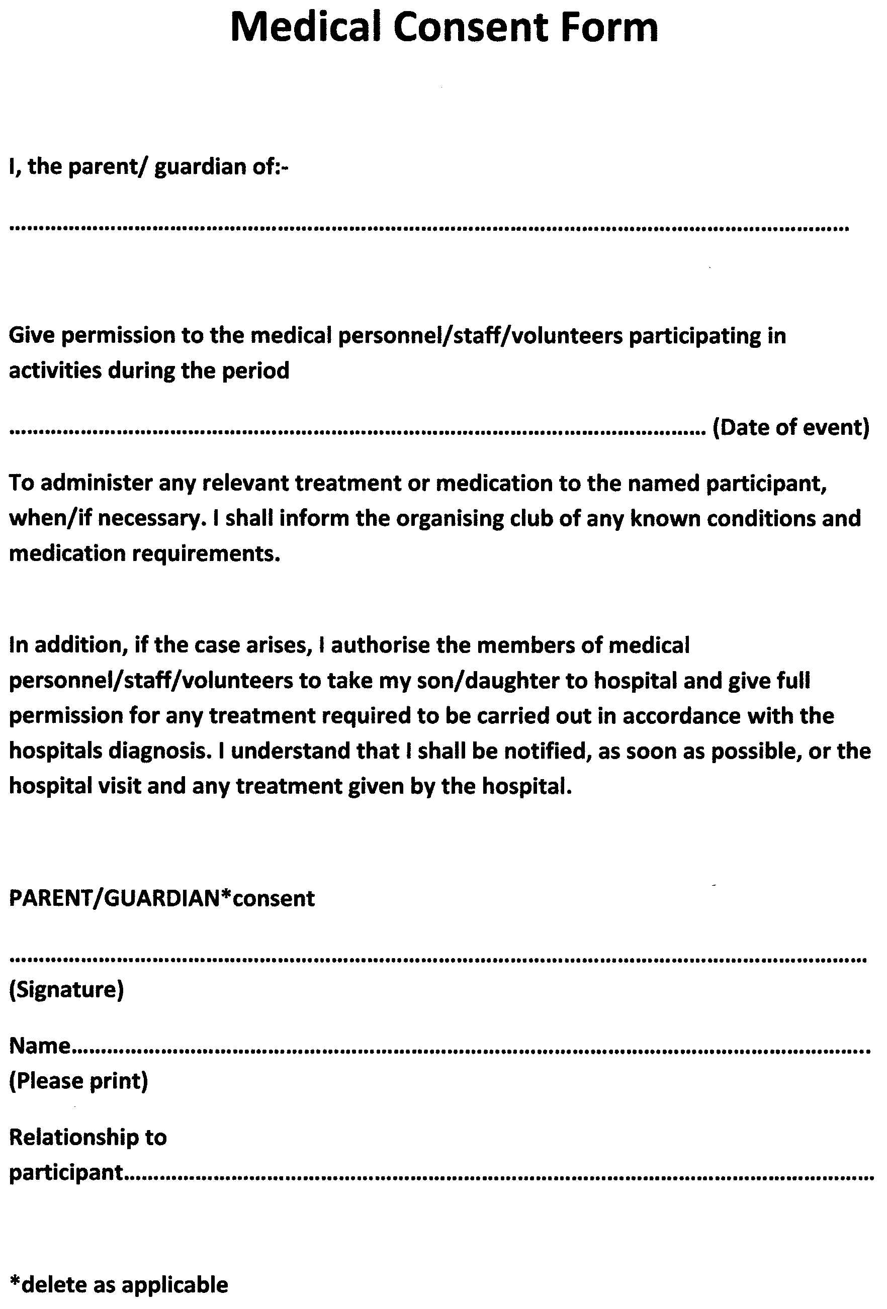 Sample Medical Consent Form | Printable Medical Forms, Letters 