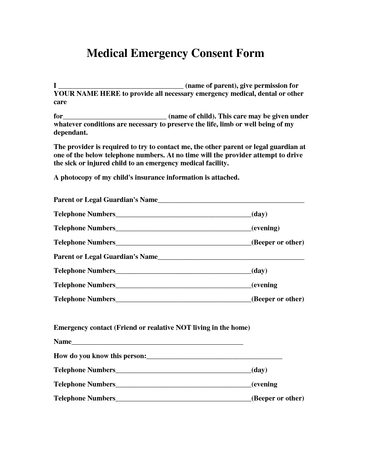Child Medical Consent Form Templates Download Free Forms 