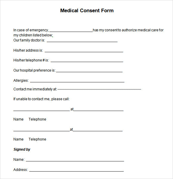 Medical Consent Printable Form Printable Forms Free Online