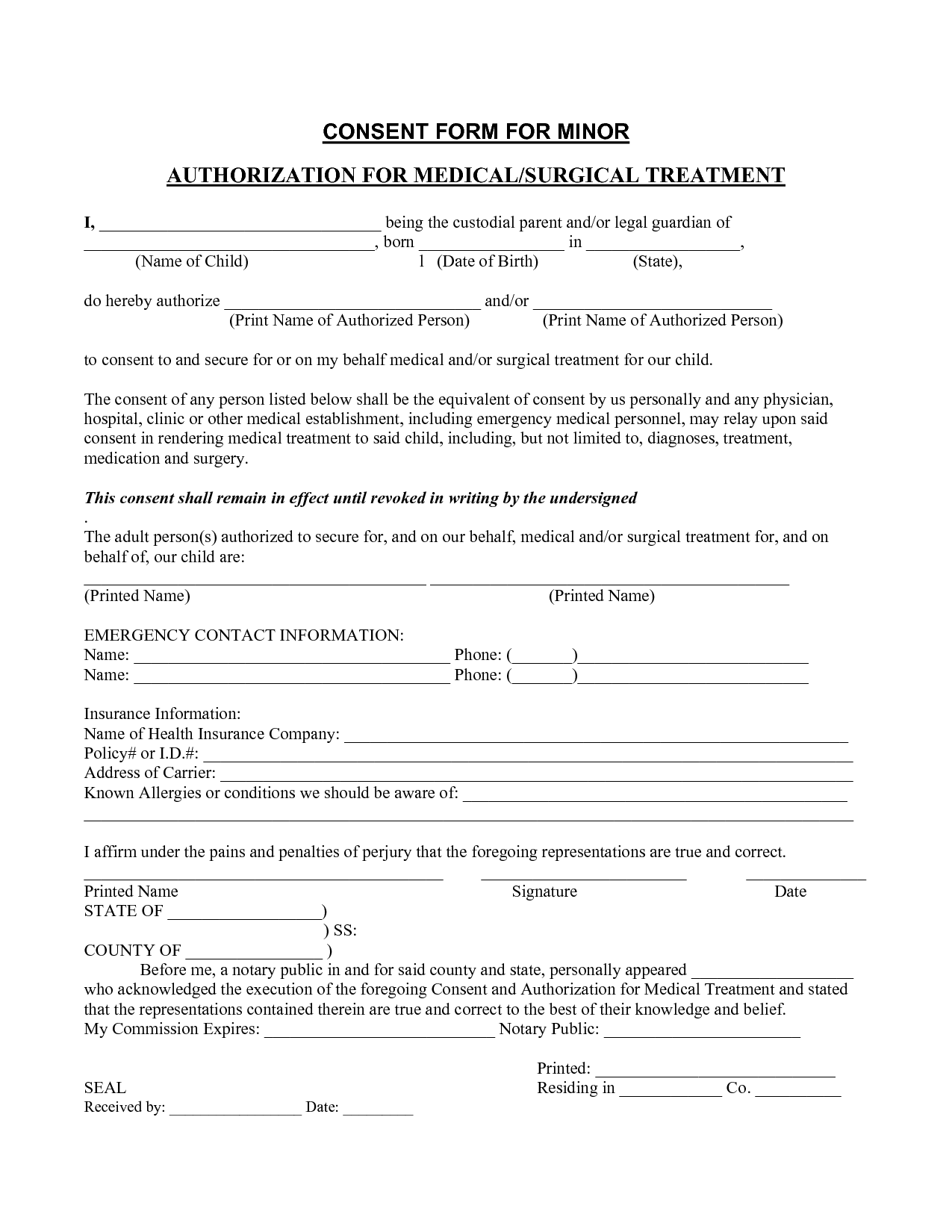 Medical Consent Form Template. parent medical consent form free 
