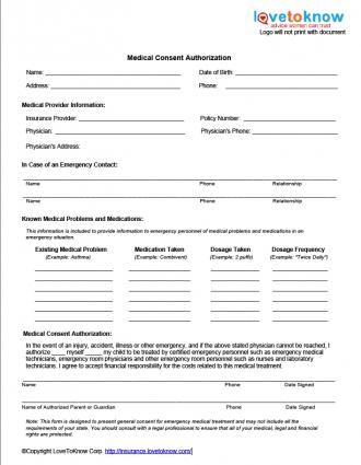 Printable Medical Release Form For Children. medical authorization 