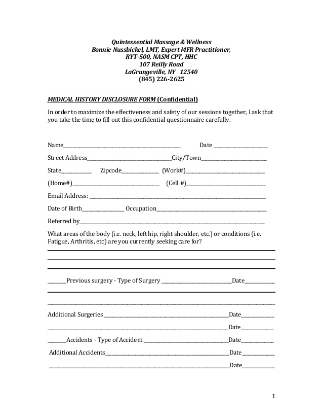 Bonnies mfr medical history disclosure form Bonnies mfr medical history disclosure form