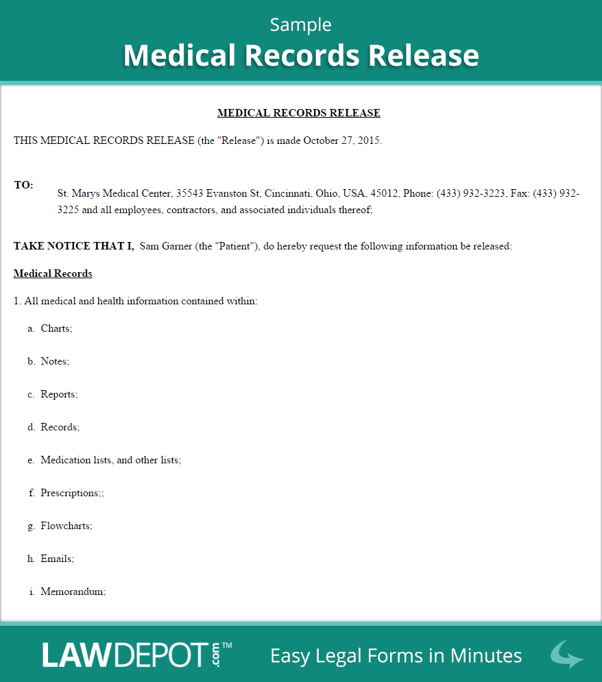 Medical Release Of Information Form Template. medical information 