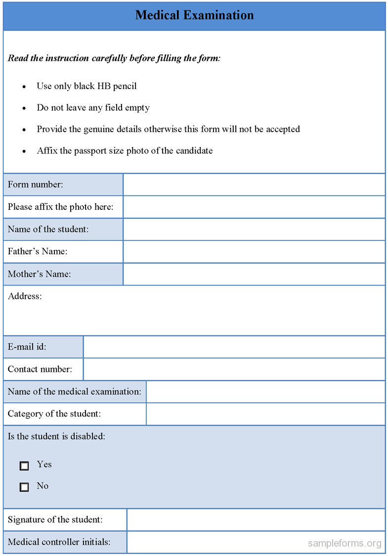 Medical Examination Form, Sample Medical Examination Form | Sample 