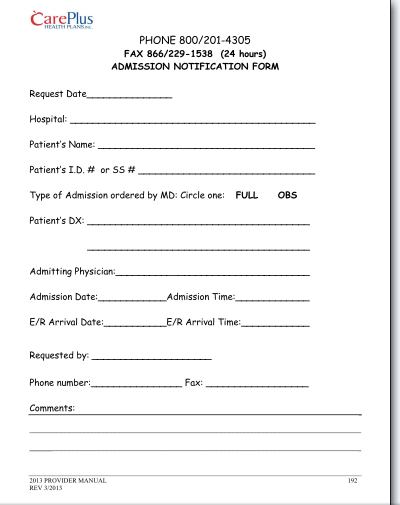 Example patient Admission notification form | Medical billing cpt 