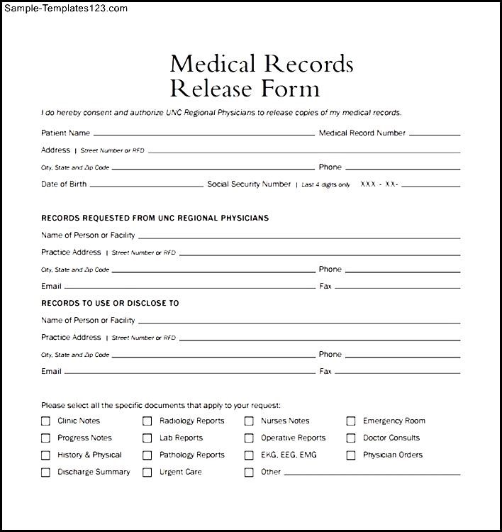 Medical Records Release Form Example | Sample Templates