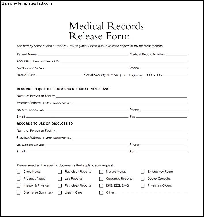 Medical Records Release Form Example | Sample Templates Medical Records Release Form Example | Sample Templates