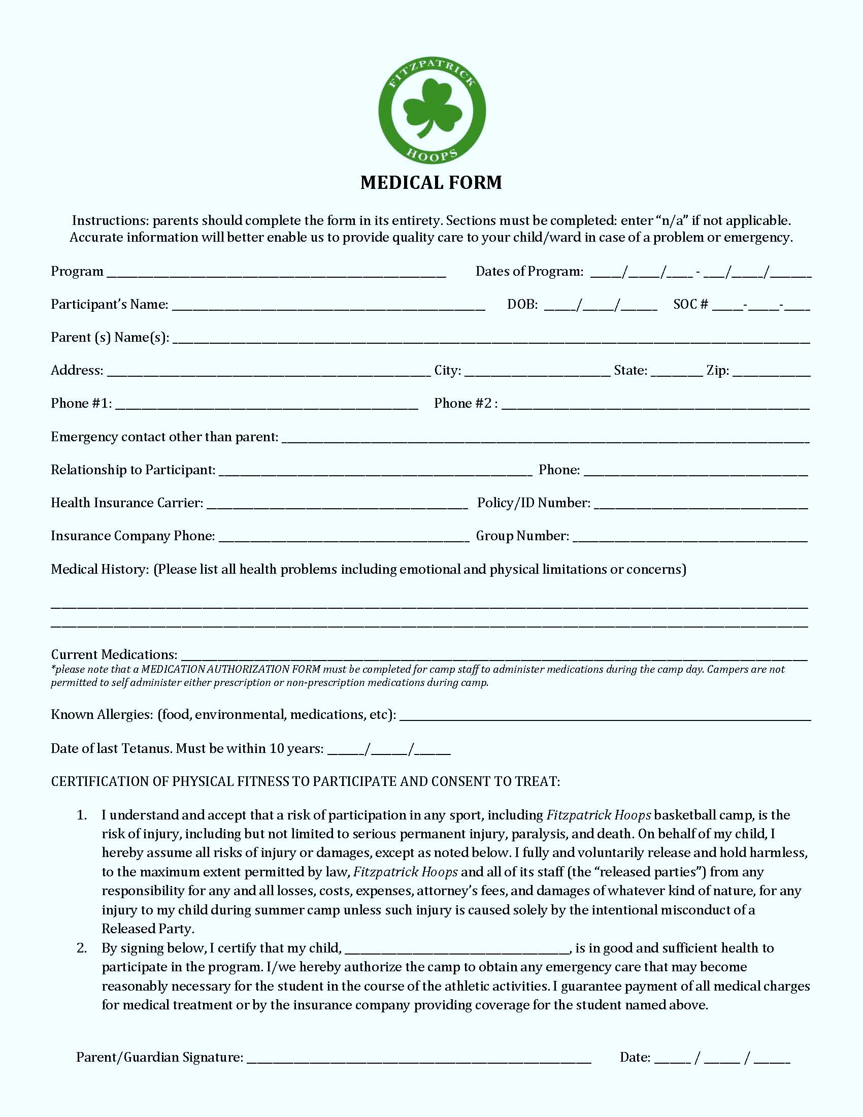 Student Medical Form Florida Free Download