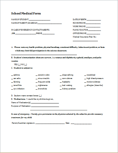 Student Medical History Form Template | Printable Medical Forms Student Medical History Form Template | Printable Medical Forms