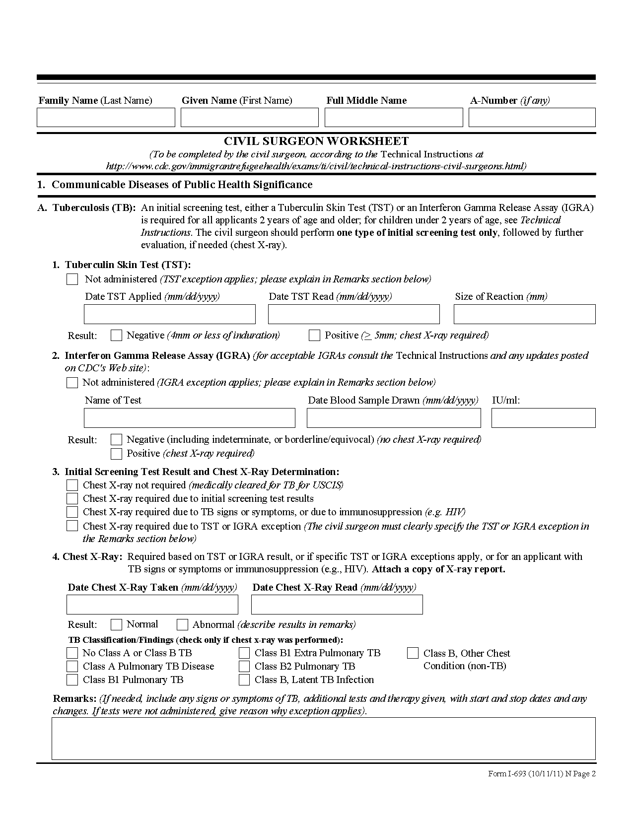 Form I 693 Report of Medical Examination and Vaccination Record