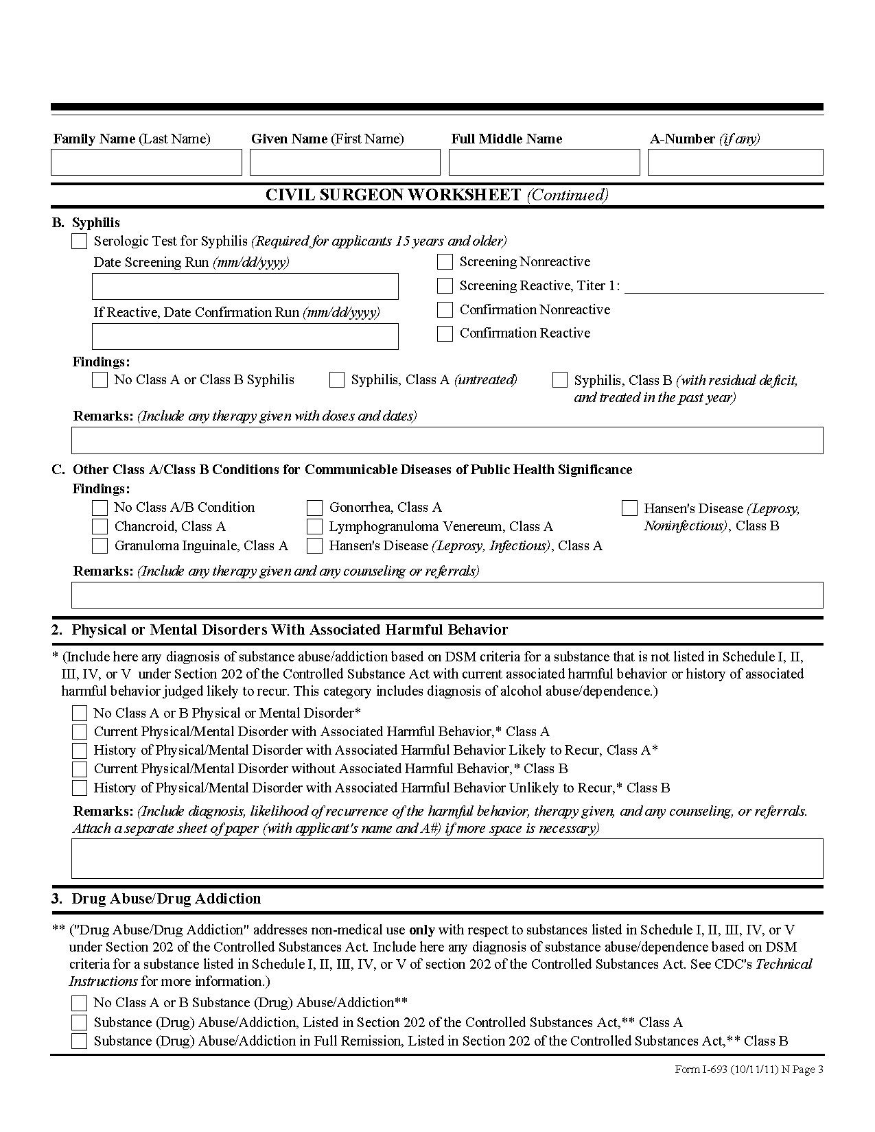 Form I 693 Report of Medical Examination and Vaccination Record