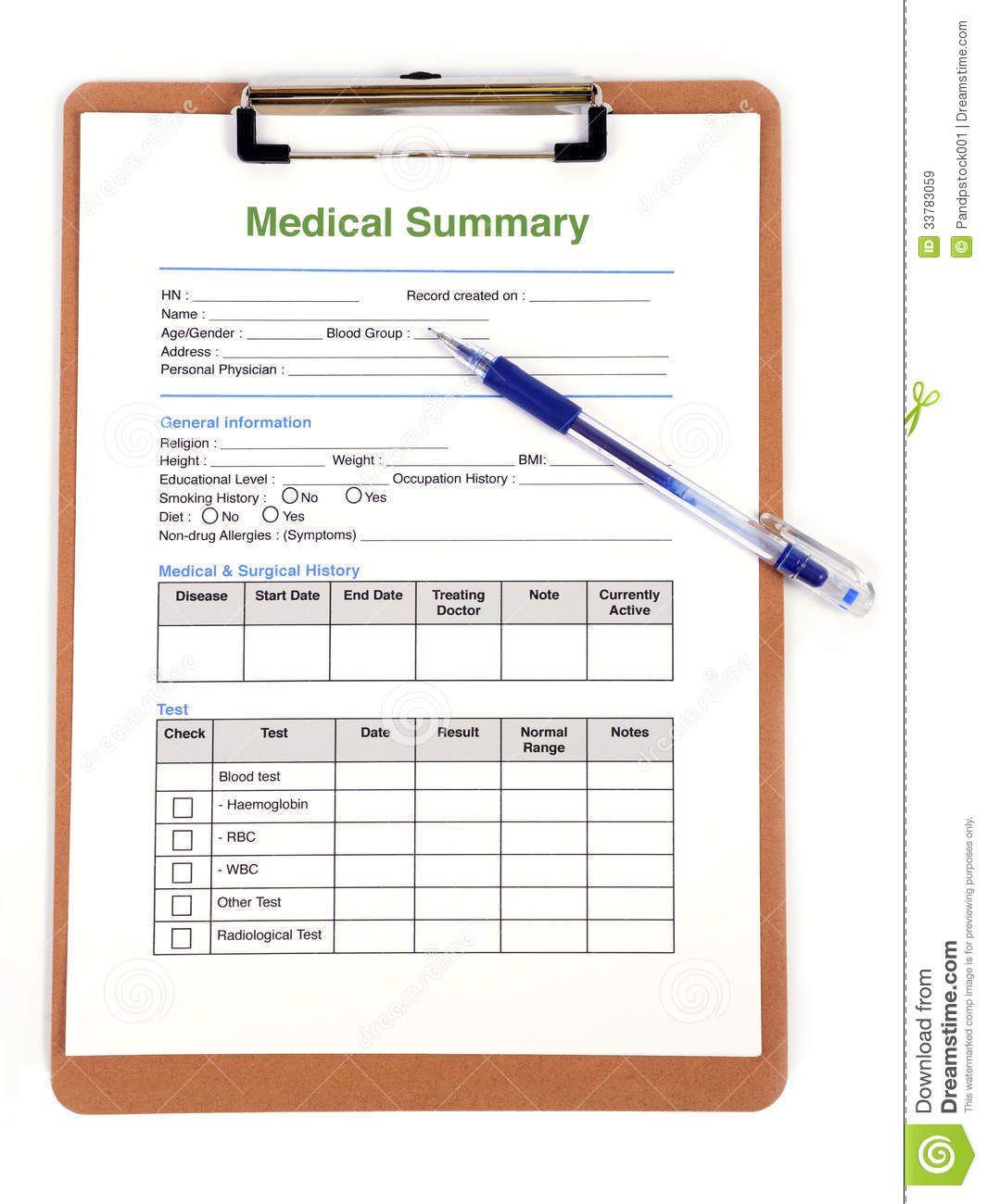 Medical Form Royalty Free Stock Images Image: 33783059