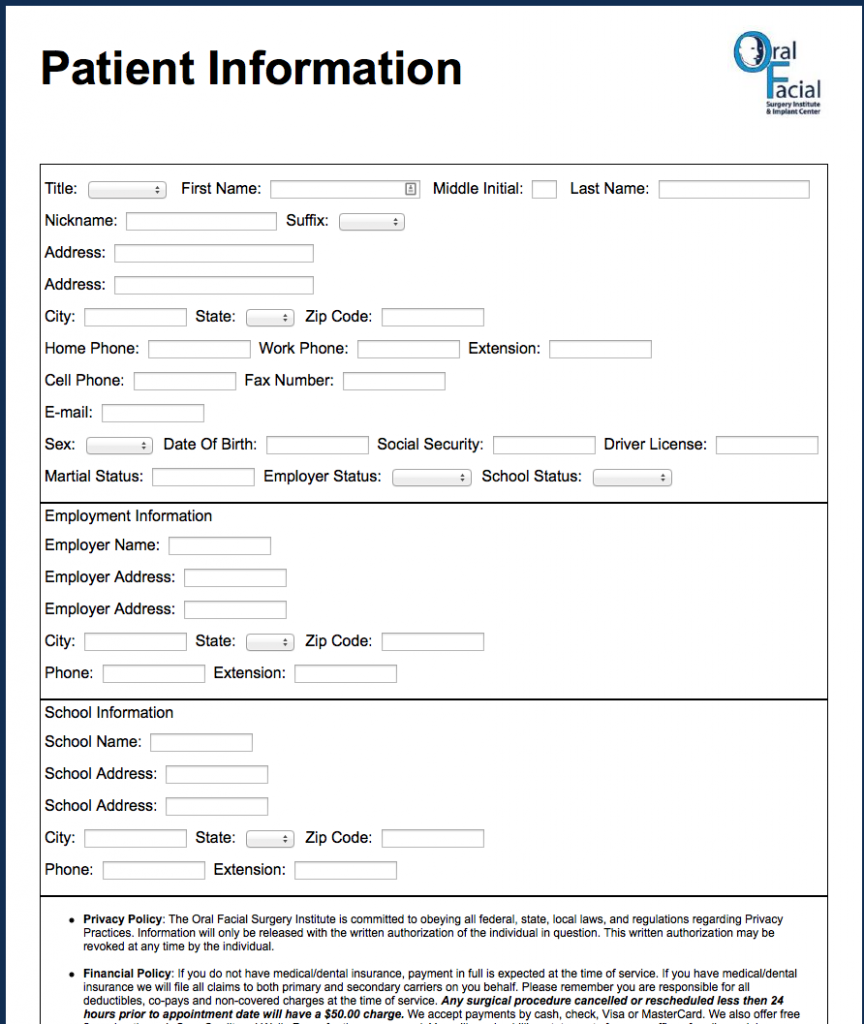 Patient Forms for Online Registration, Information, Insurance 