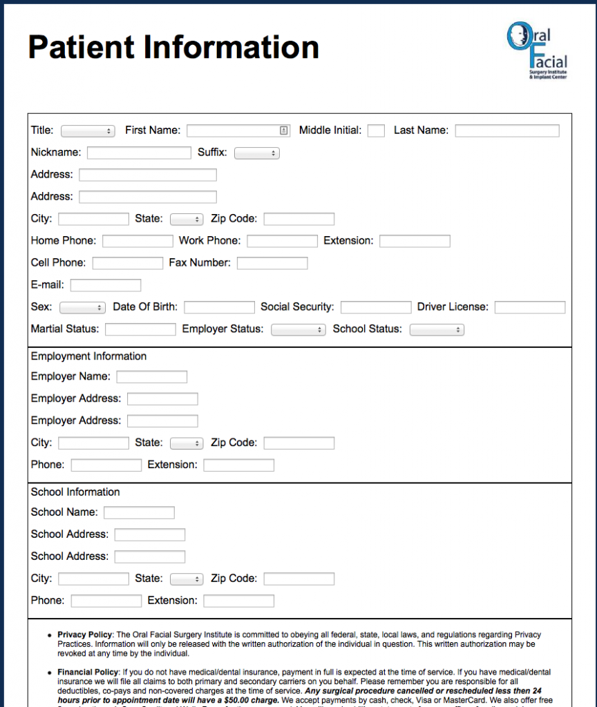 Patient Forms for Online Registration, Information, Insurance Patient Forms for Online Registration, Information, Insurance