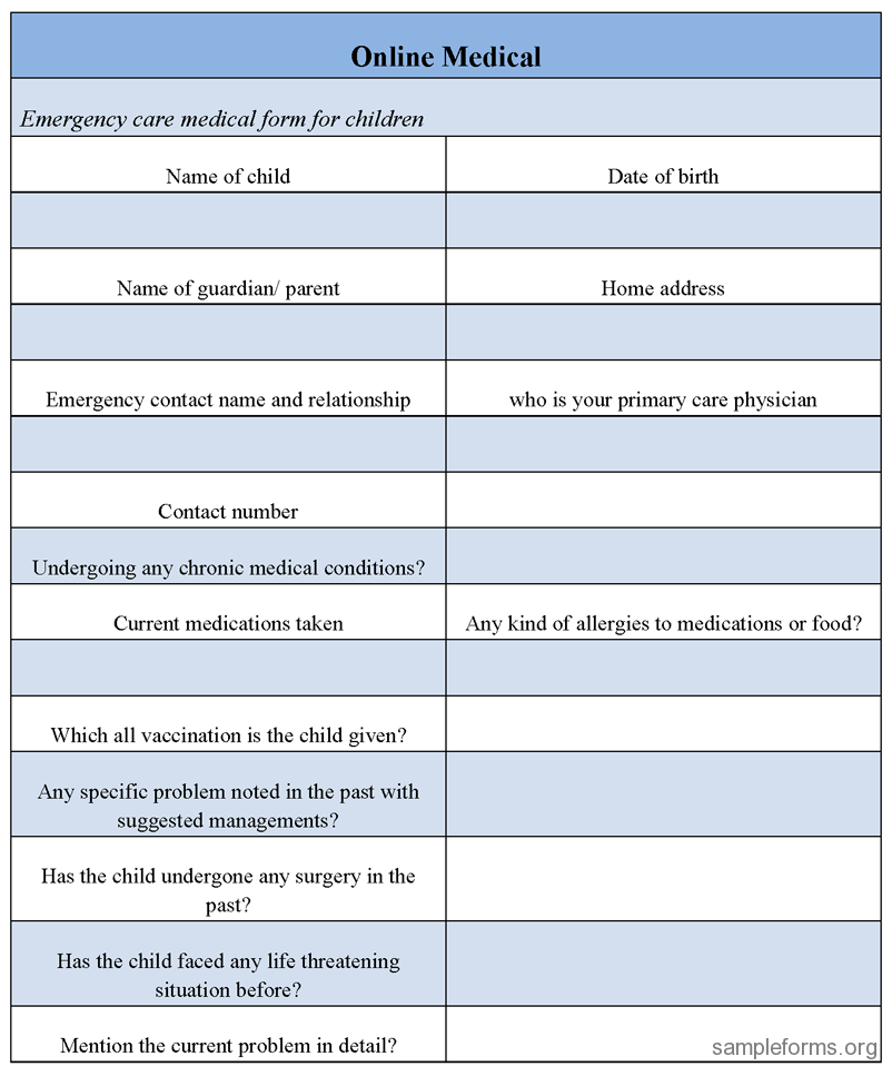 Online medical form, sample Online medical form | Sample Forms Online medical form, sample Online medical form | Sample Forms