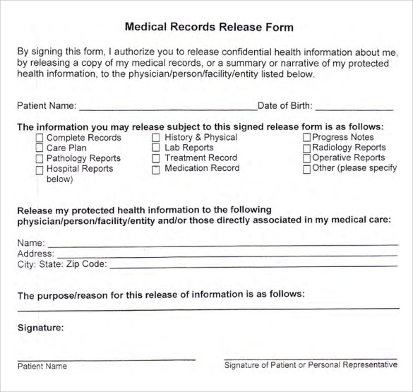 Sample Medical Records Release Form 9+ Download Free Documents 