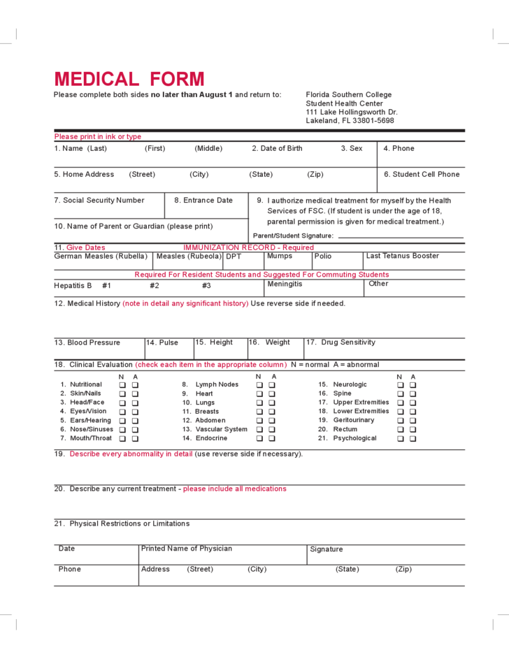 Medical Forms Medical Forms