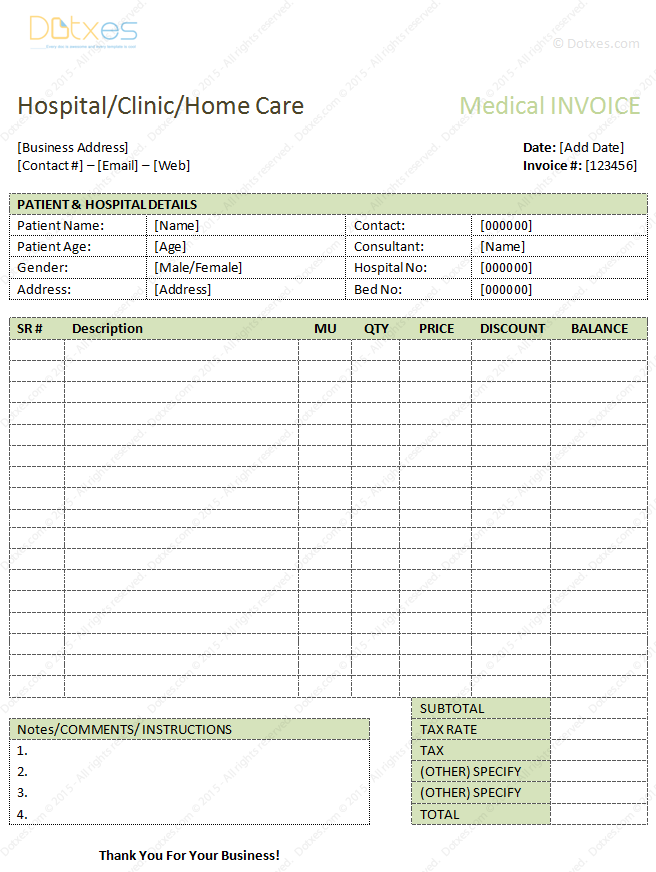 Medical Bills Format (Word) Dotxes Medical Bills Format (Word) Dotxes