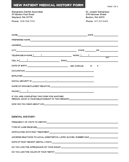 Giangrasso Dental Associates | Medical History Form for New Patients