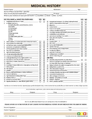 Printable Medical History Form Printable Medical History Form