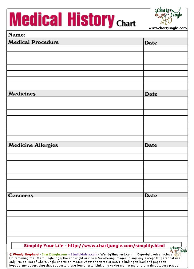 Printable Medical History Form