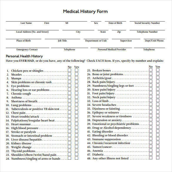 Medical History Forms | Templates in Word and PDF Format Medical History Forms | Templates in Word and PDF Format
