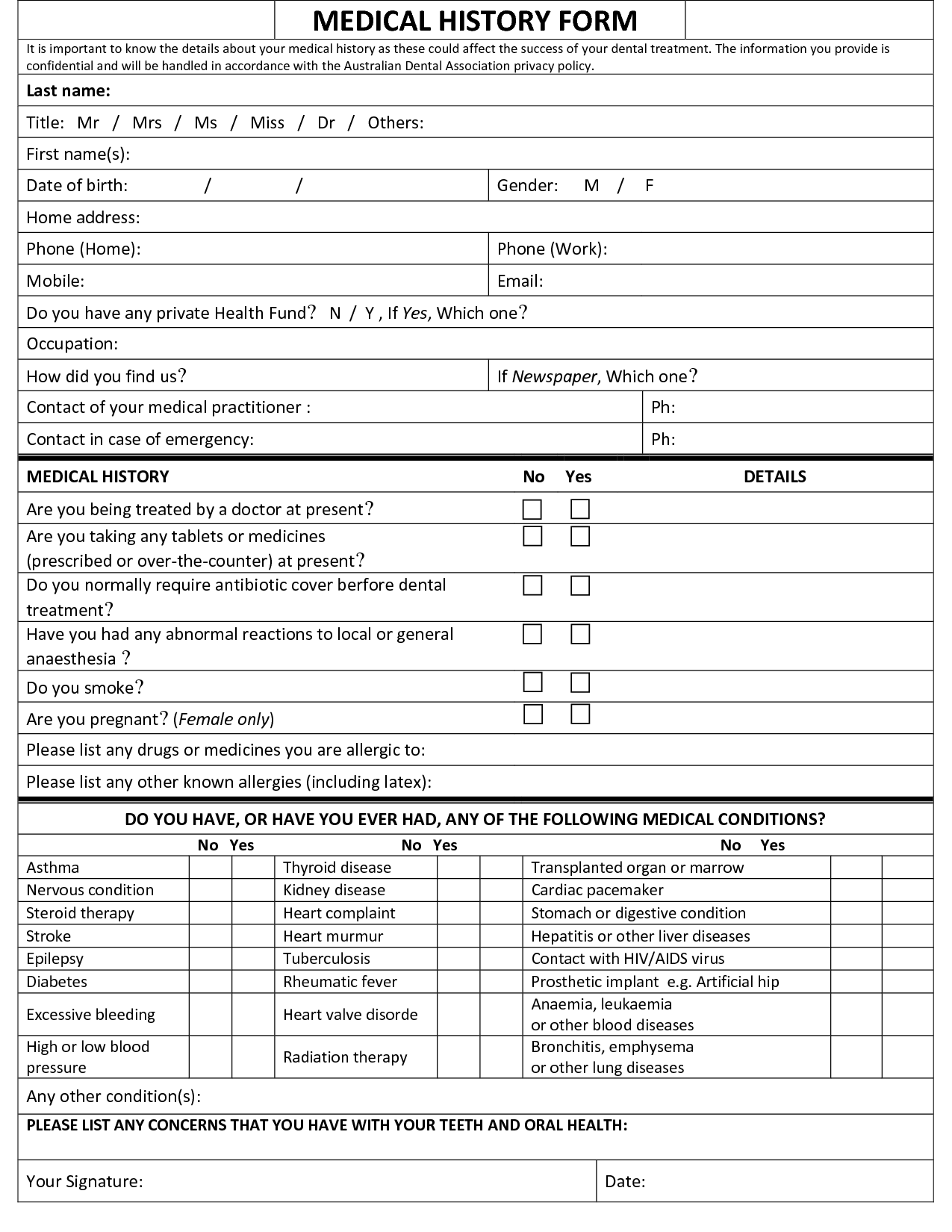 Printable Family Medical History Form Printable Family Medical History Form