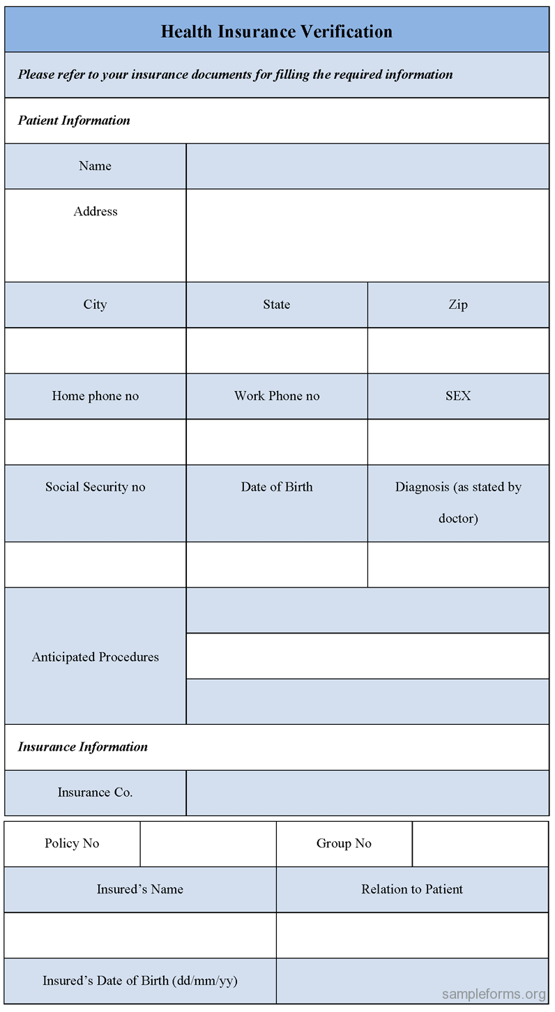 Health Insurance Verification Form, Sample Health Insurance Health Insurance Verification Form, Sample Health Insurance