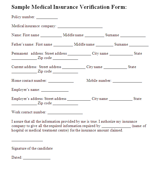 Medical Insurance Verification Form Template Medical Insurance Verification Form Template
