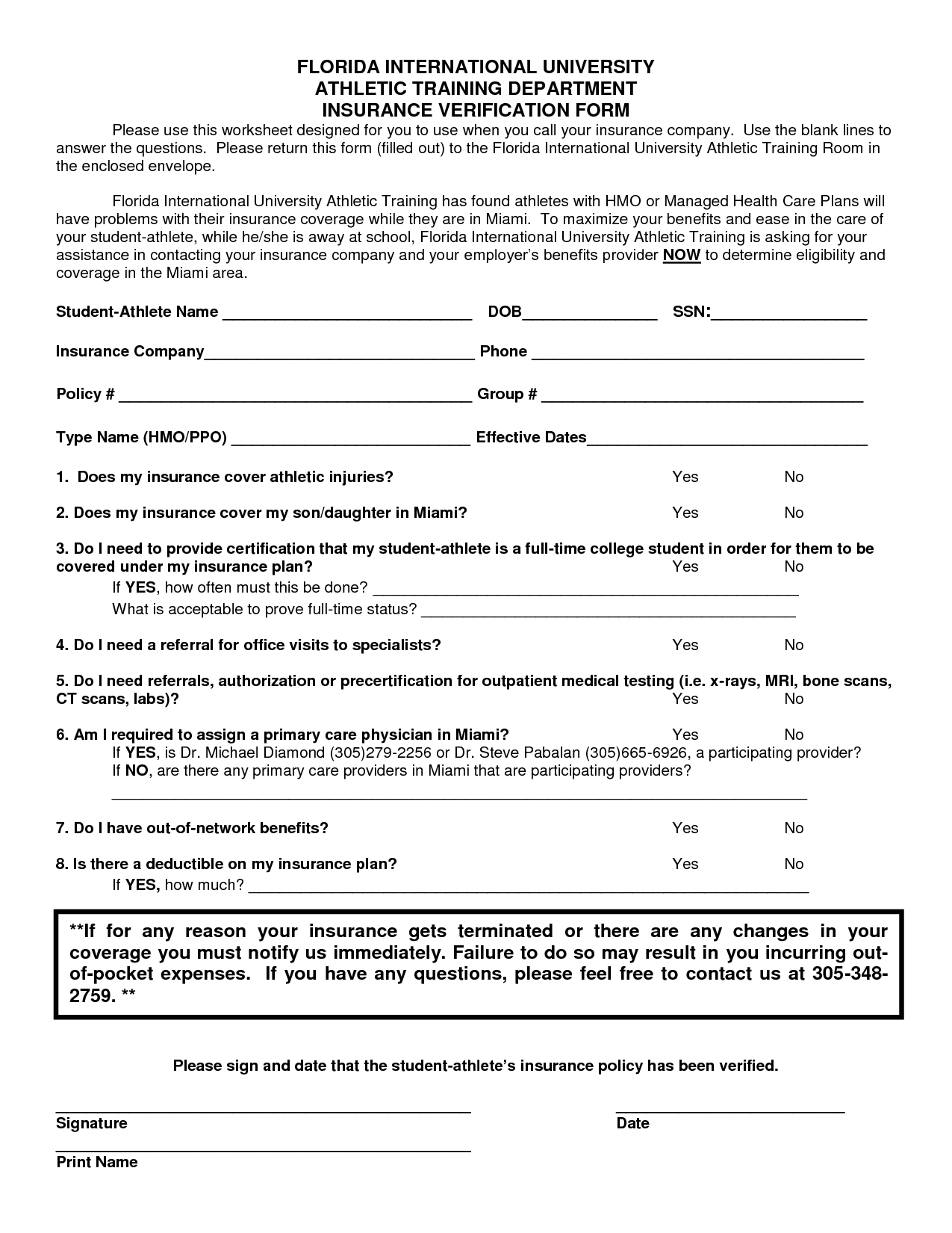 Medical Insurance Verification Form Template Templates Free Printable