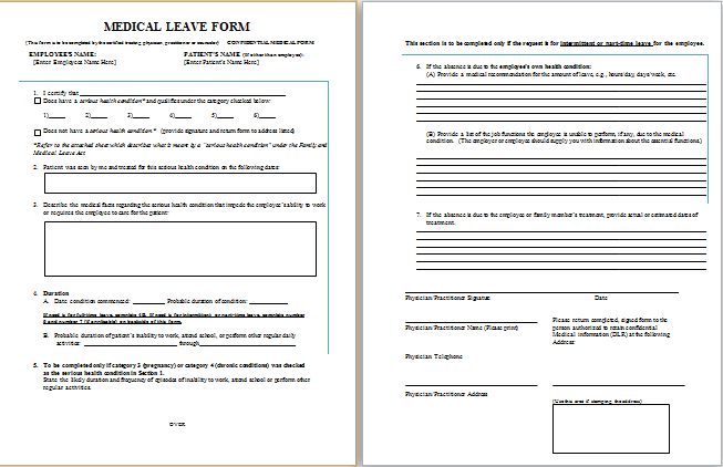 MS Word Job Leave Medical Form Template | Printable Medical Forms 