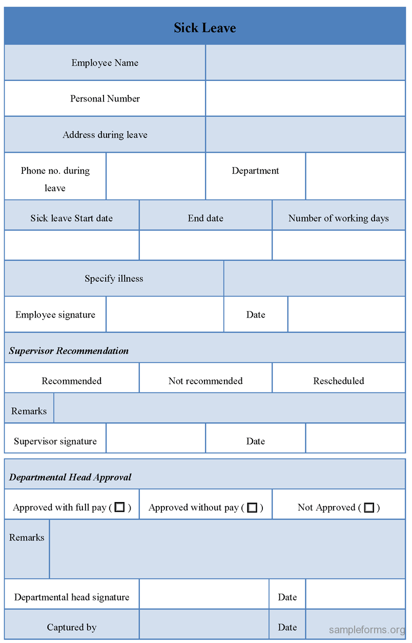 Sick Leave Form, sample Sick Leave Form | Sample Forms Sick Leave Form, sample Sick Leave Form | Sample Forms