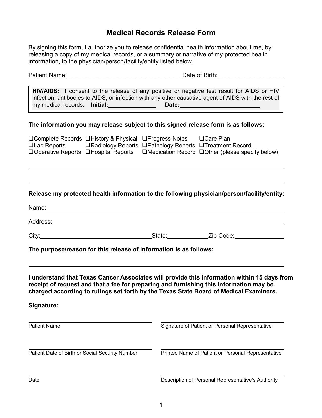 Medical Records Release Form Medical Records Release Form