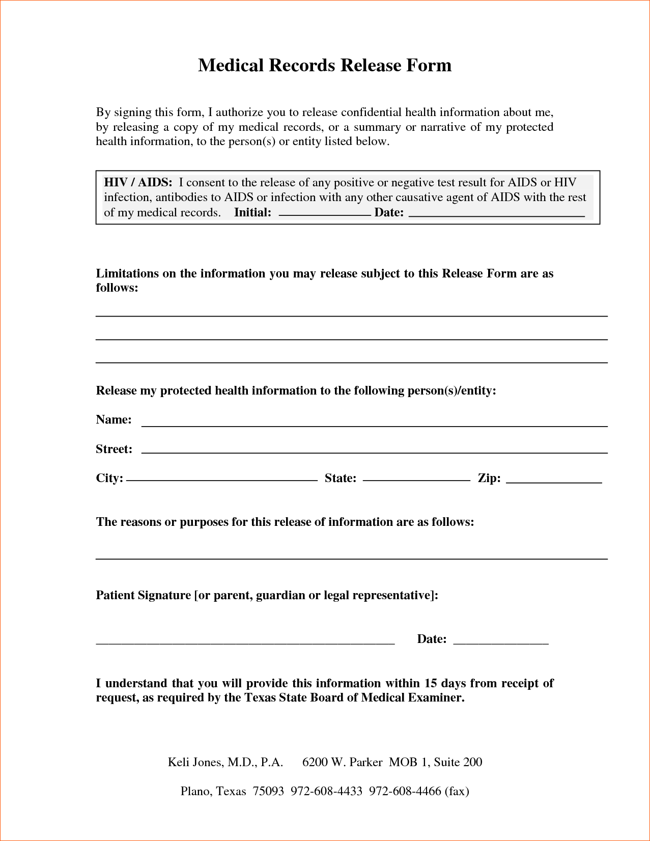 Free Printable Release Of Medical Records Form - Printable Forms Free ...