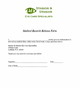 Medical Records Release Form in Word and Pdf formats