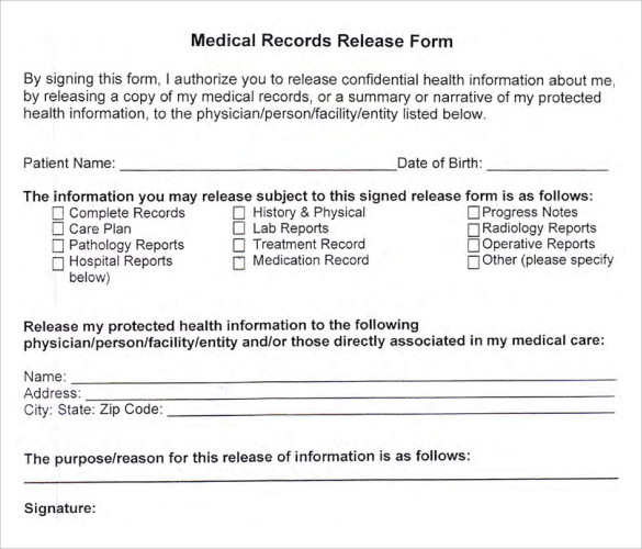7+ blank medical records release form | Memo Formats 7+ blank medical records release form | Memo Formats