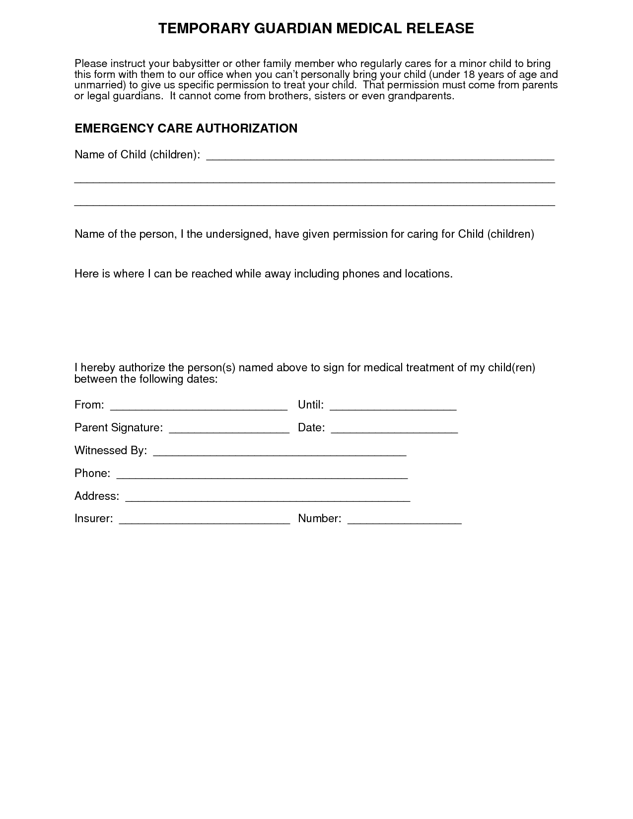 Travel Consent Form Template. authorization to release information 