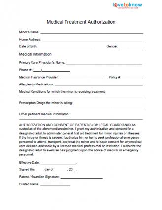Medical Release Form for Minor Medical Release Form for Minor