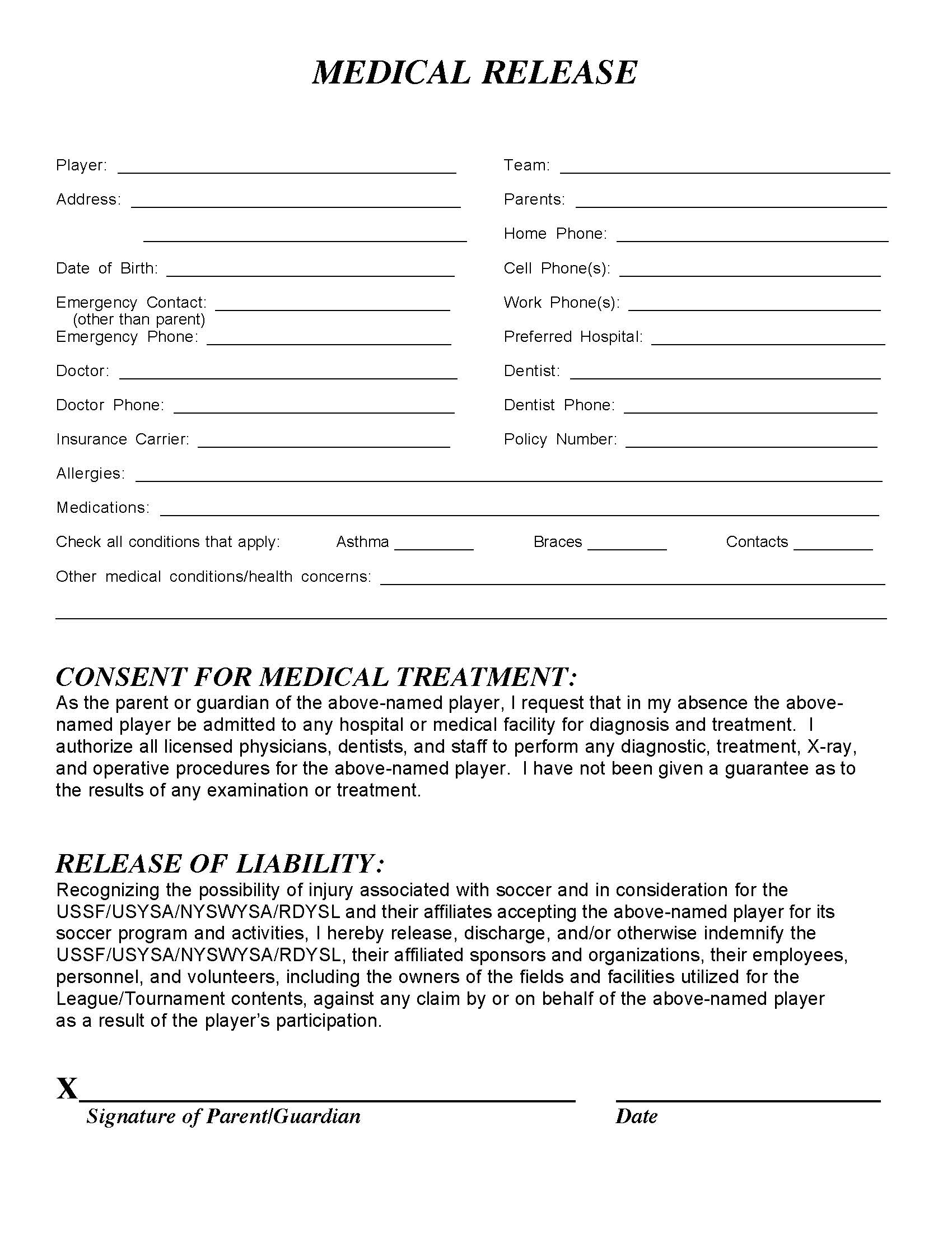 Free Printable Medical Release Form Template Printable Forms Free Online